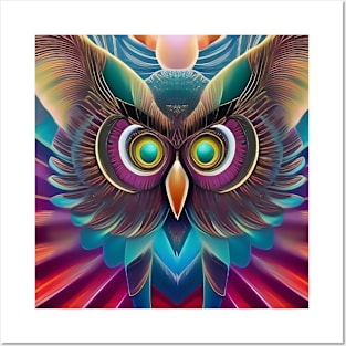 Trippy stunning animal art of a colorful cute owl Posters and Art